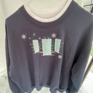 Ladies Navy Blue Winter Scene Sweatshirt by Decorated Originals, Size 2XL